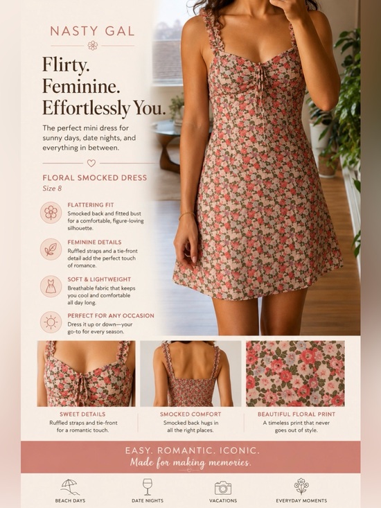Nasty Gal Dresses & Skirts - Nasty Gal Floral Smocked Dress size 8